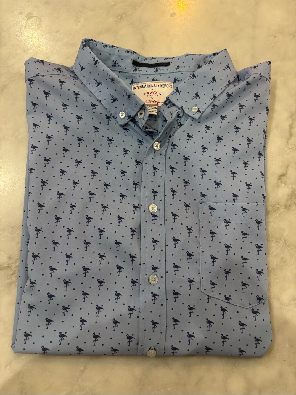 💚$10 Deals-International Report Mens Light Blue Flamingo Print Button-Down Shirt